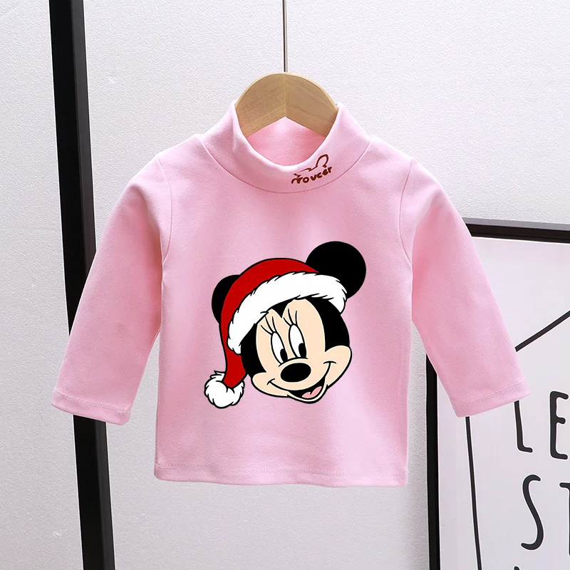 Disney Kids High Neck Underneath Mickey Mouse Long Sleeves Tops Soft and Comfortable Cute Cartoon Printing Heat Preservation Top