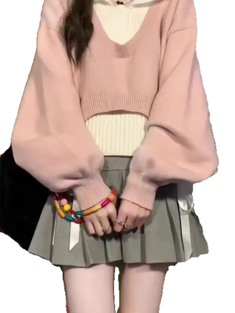 المرأة محبوك Ne ort سترة علوية قطعتين مجموعة الخريف الشتاء كلية Sle Faion طويلة Sve طول منتظم