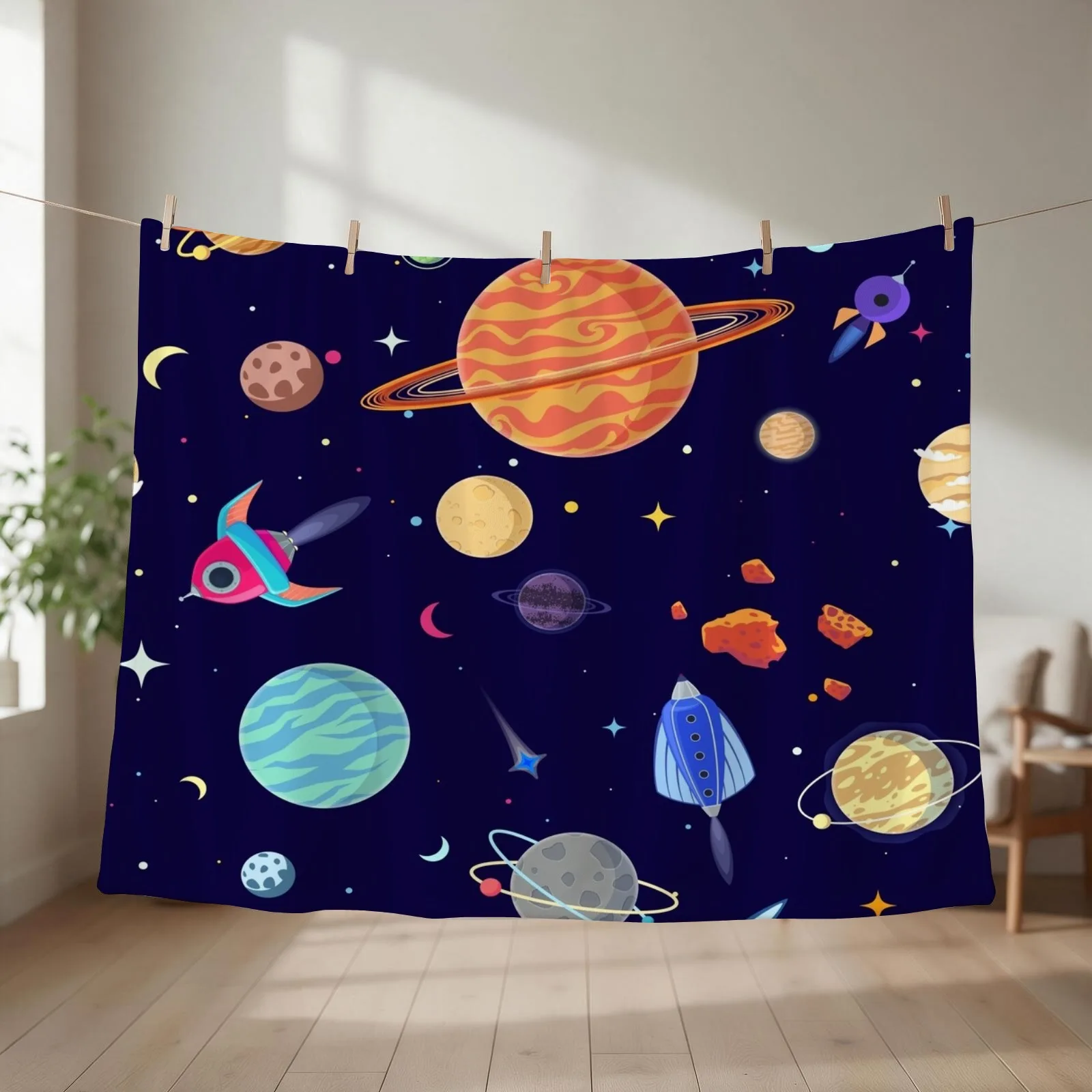 Planets Pattern Throw Blanket couch cozy soft plush fuzzy picnic outdoor blanket
