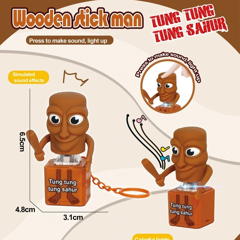 Tralalero Tralala Tungtungtung Wooden Stick Man Button Keychain Luminous Pendant  Anime Peripheral Decor Decor Gift Toys Gifts