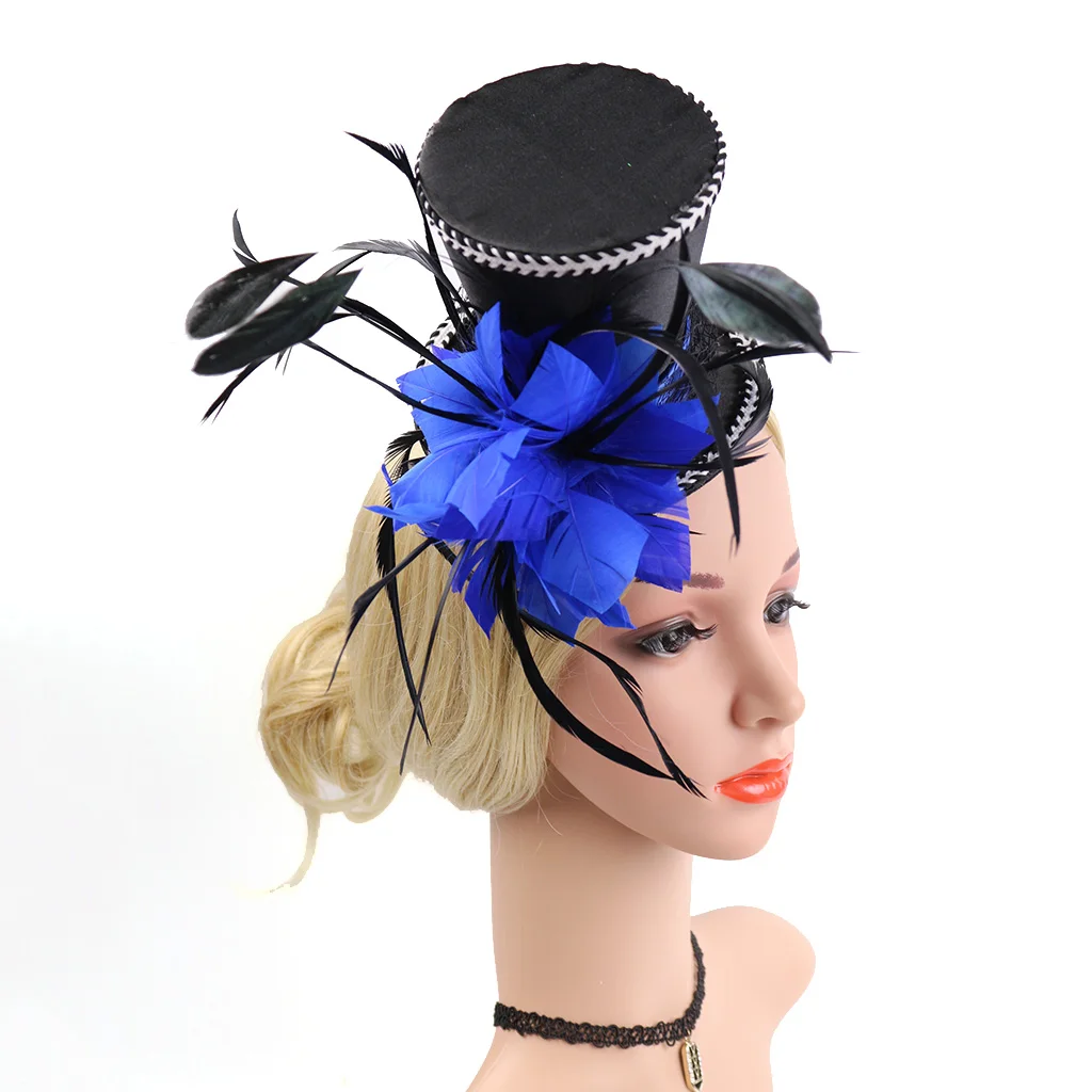 

Wedding Bridal Mini Top Hat 20s Feather Fascinator with Clips Headpieces
