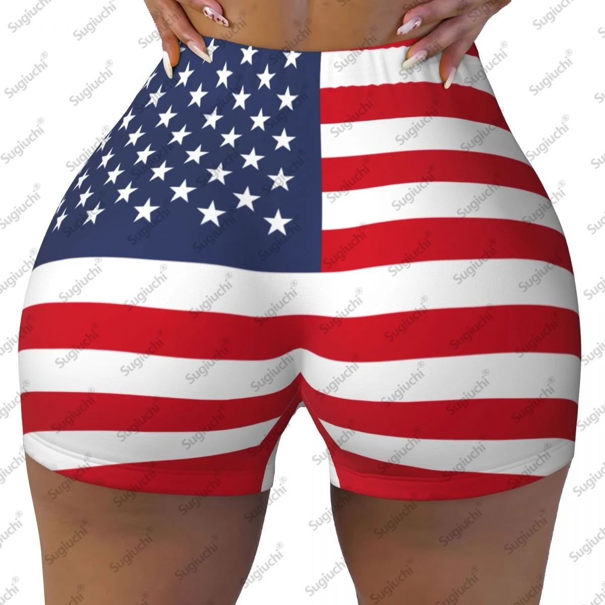

2026 шорты для йоги с флагом США для женщин, шорты для тренировок, подтяжка ягодиц, высокая талия, шорты для бега в тренажерном зале