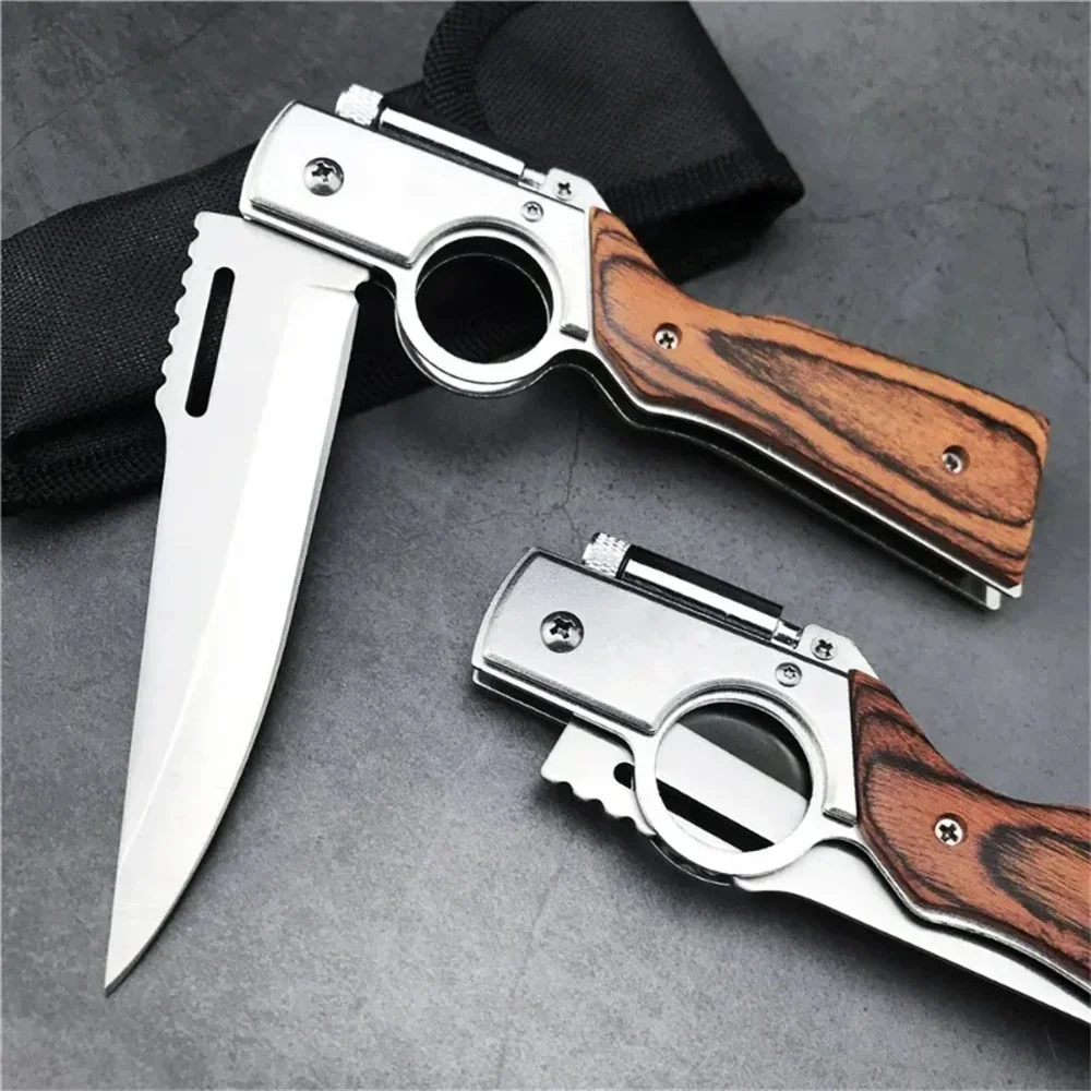 AK47 Folding Knife with LED LightsOutdoor Pocket Hunting Survival Knife Tactical Self Defense Utility Tools Combat Knives Gift