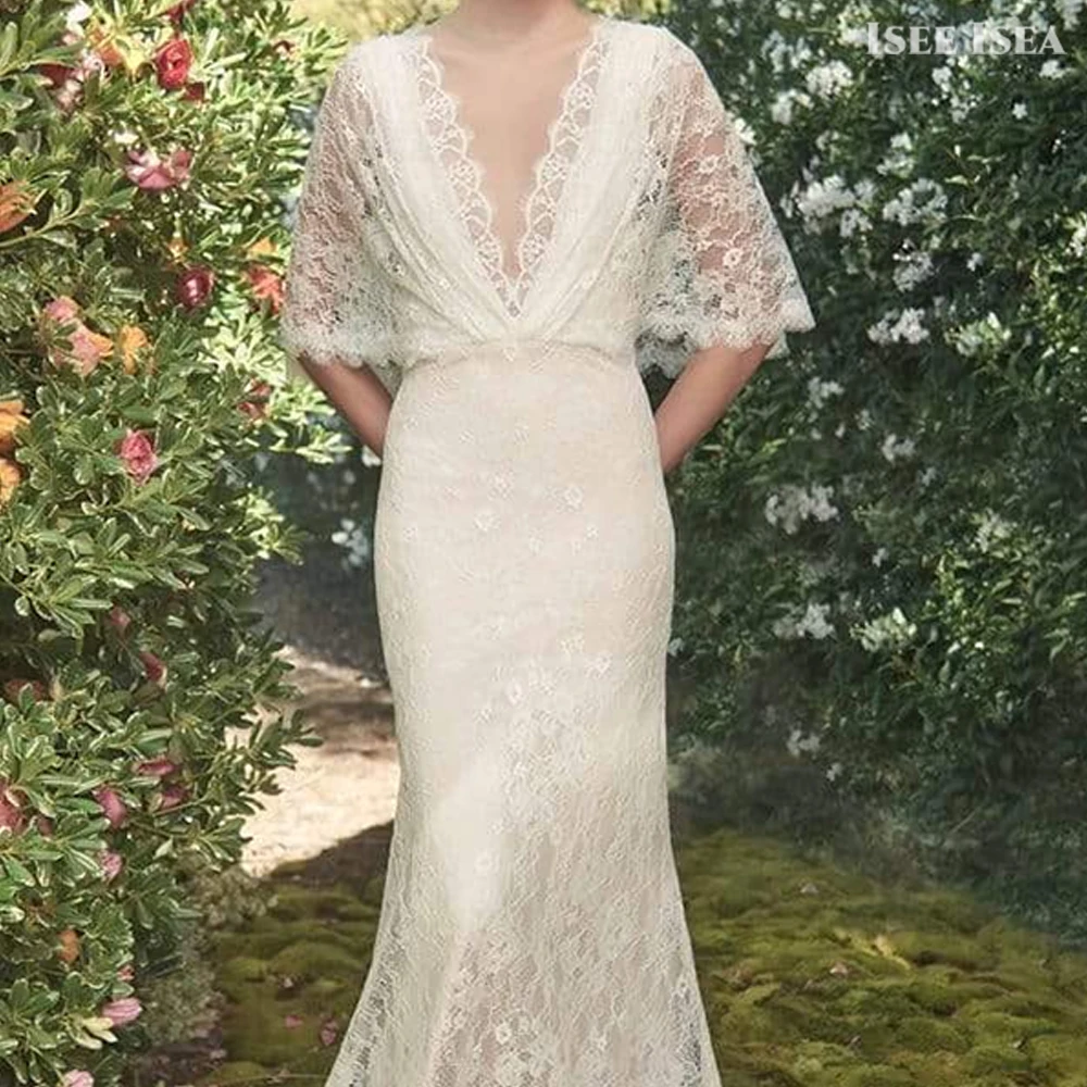 Lace Weddings Dresses Deep V - Neck Glamorous Appliques Bridal Gown for Bride Dress vestido de novia para boda Customized