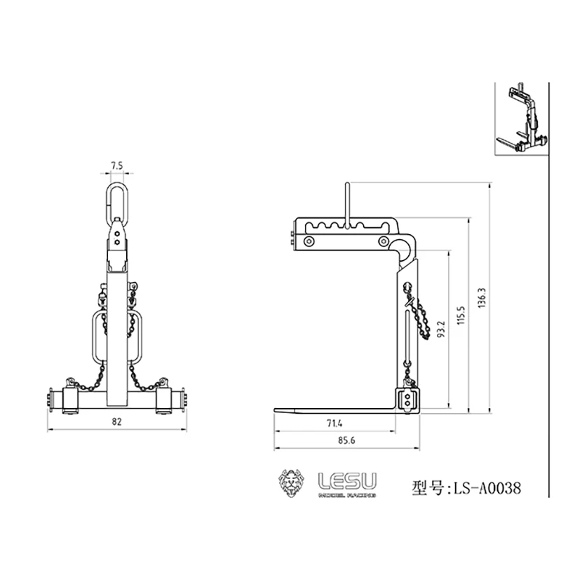 LESU Manual Balance Metal Plate Fork for 1/14 Hydraulic Crane Jack Remote Control Toy RC TAMITA