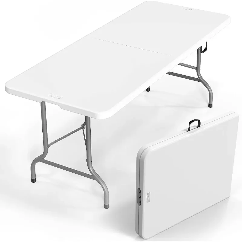 HOME.8ft Folding Table Portable Long White Table for Indoor and Outdoor Use Rectangular with Carrying Handle