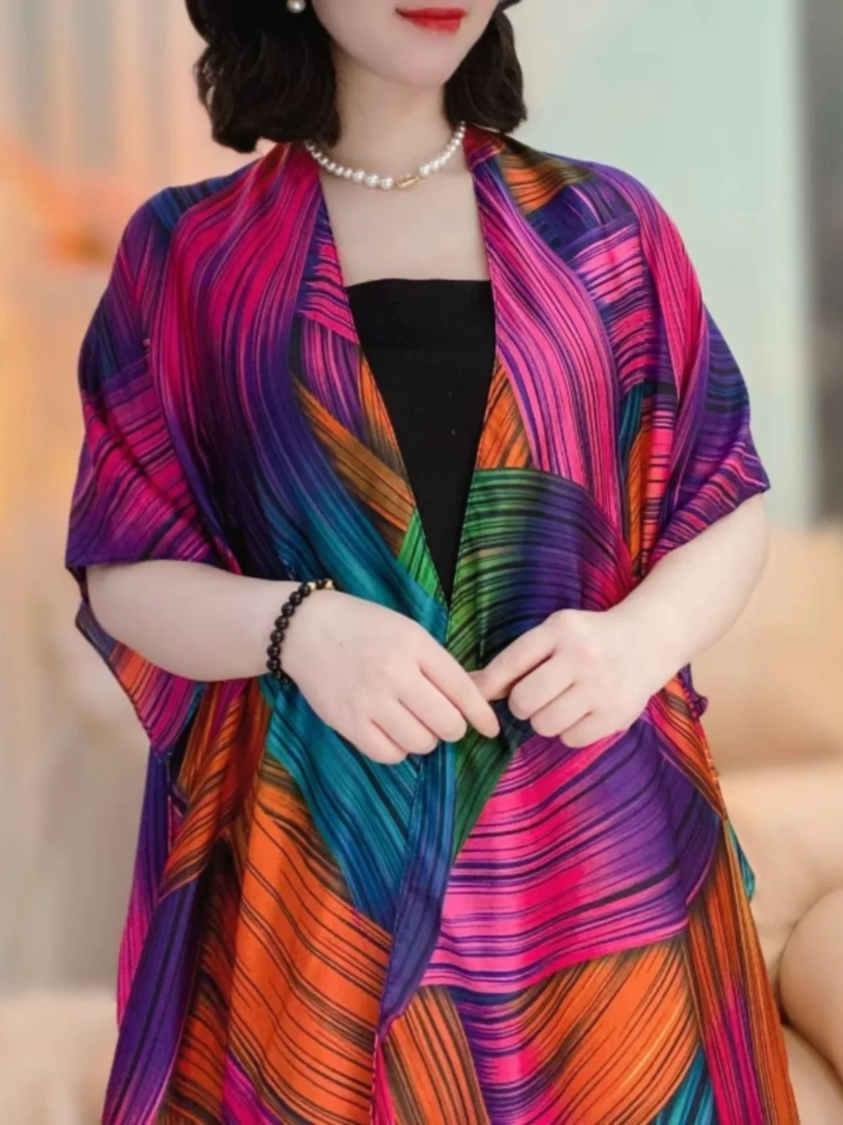 

Summer New Faionable Satin Sunscreen awl Versatile Travel Photoaphy Thin Scarf Outerwear Cape Women's Long Rectangle