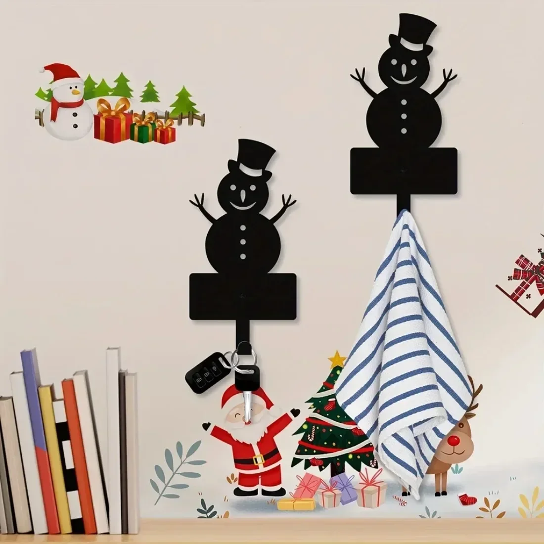 CIFBUY Snowman Shape Iron Wall Hooks,Wall Mounted Metal Storage Rack,Functional Art Hanging Organizer for Keys&Towels Home Decor