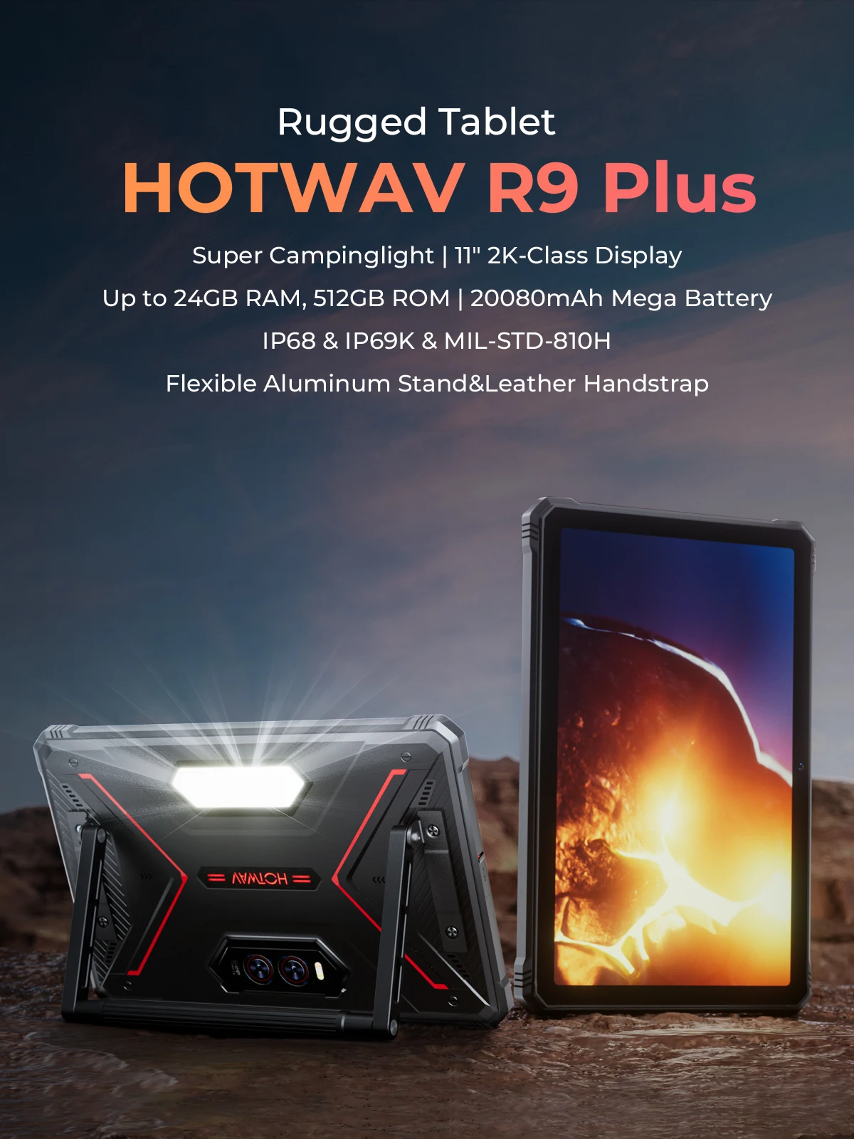 HOTWAV R9 Plus Robustes Tablet 11'' 2K Display 20080mAh Pad 8GB 512GB 64MP Android 14 Tablet-PC mit Super-Campinglicht – Detail 4