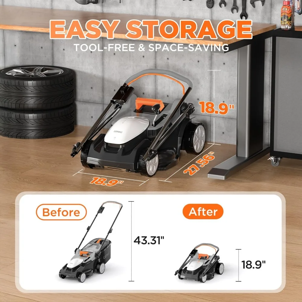 جزازة العشب الكهربائية بدون قلب مقاس 16 بوصة - جزازة دفع خفيفة الوزن 2 × 20 فولت مع تعديل 6 ارتفاع وبطاريات 2 × 4.0 أمبير #4