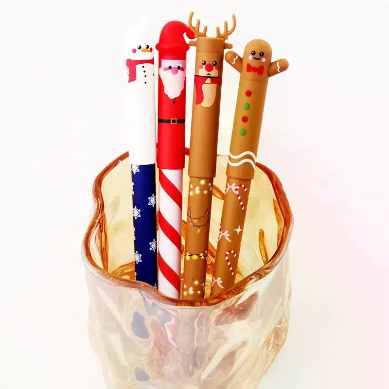 

4Pcs Christmas Themed Erasable Gel Pen Cute Santa Claus Snowman Elk Gingerbread Man 4 Colors Pens Student Stationery Gift