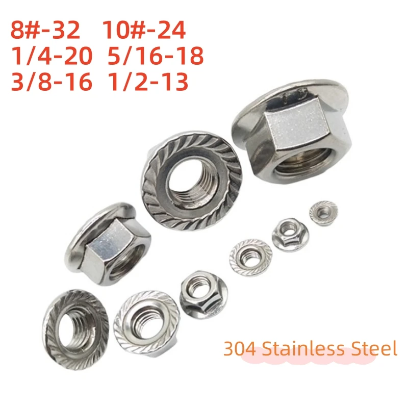 Flange Nut Lock Nut 8#-32 10#-24 1/4-20 5/16-18 3/8-16 1/2-13 High Quality Stainless Steel Hexagon Hex Serrated Spinlock