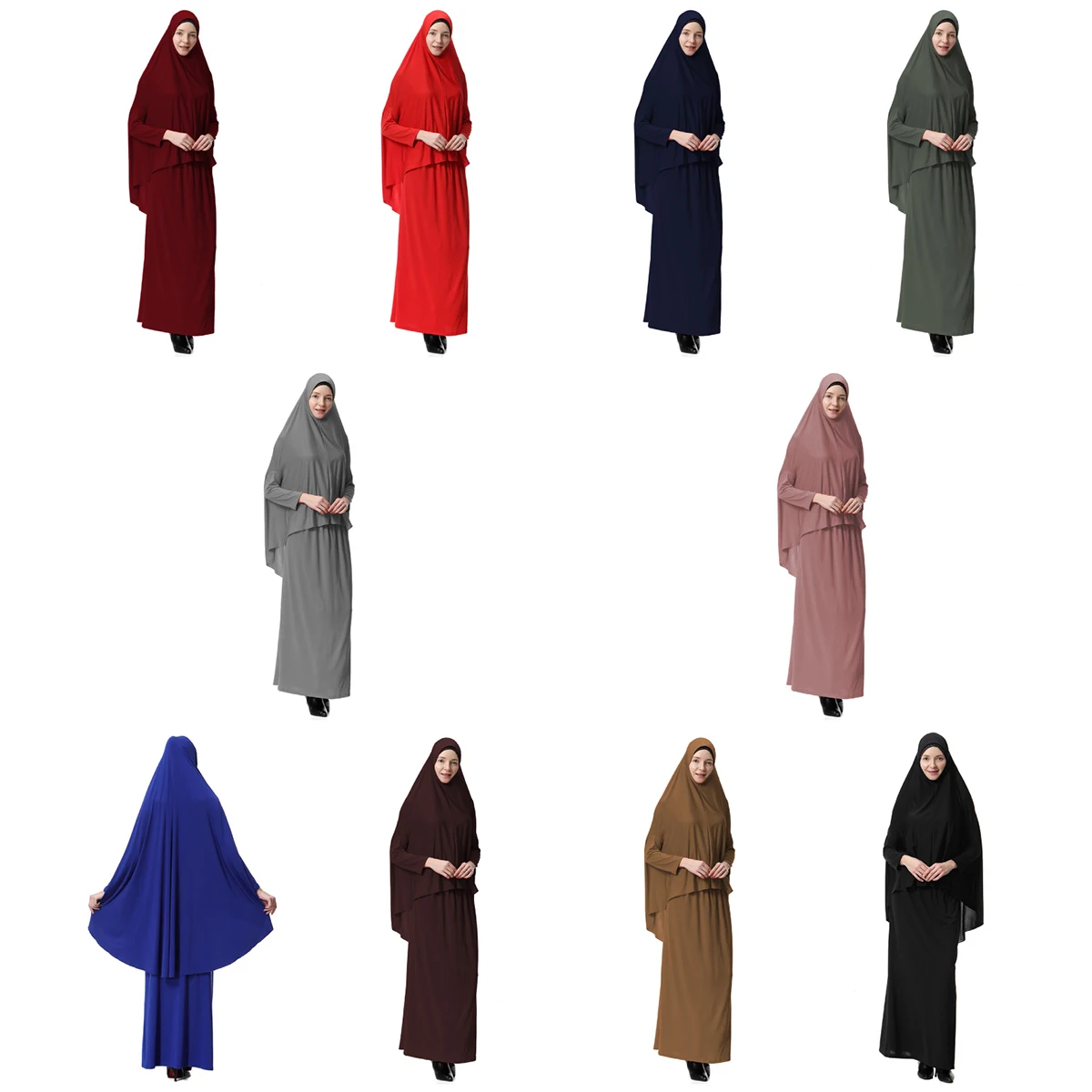 Muslim Women Overhead Khimar Tube Skirt Two Pieces Set Ramadan Islamic Clothing Eid Hijab Dress Prayer Garment Arabic Abaya Robe