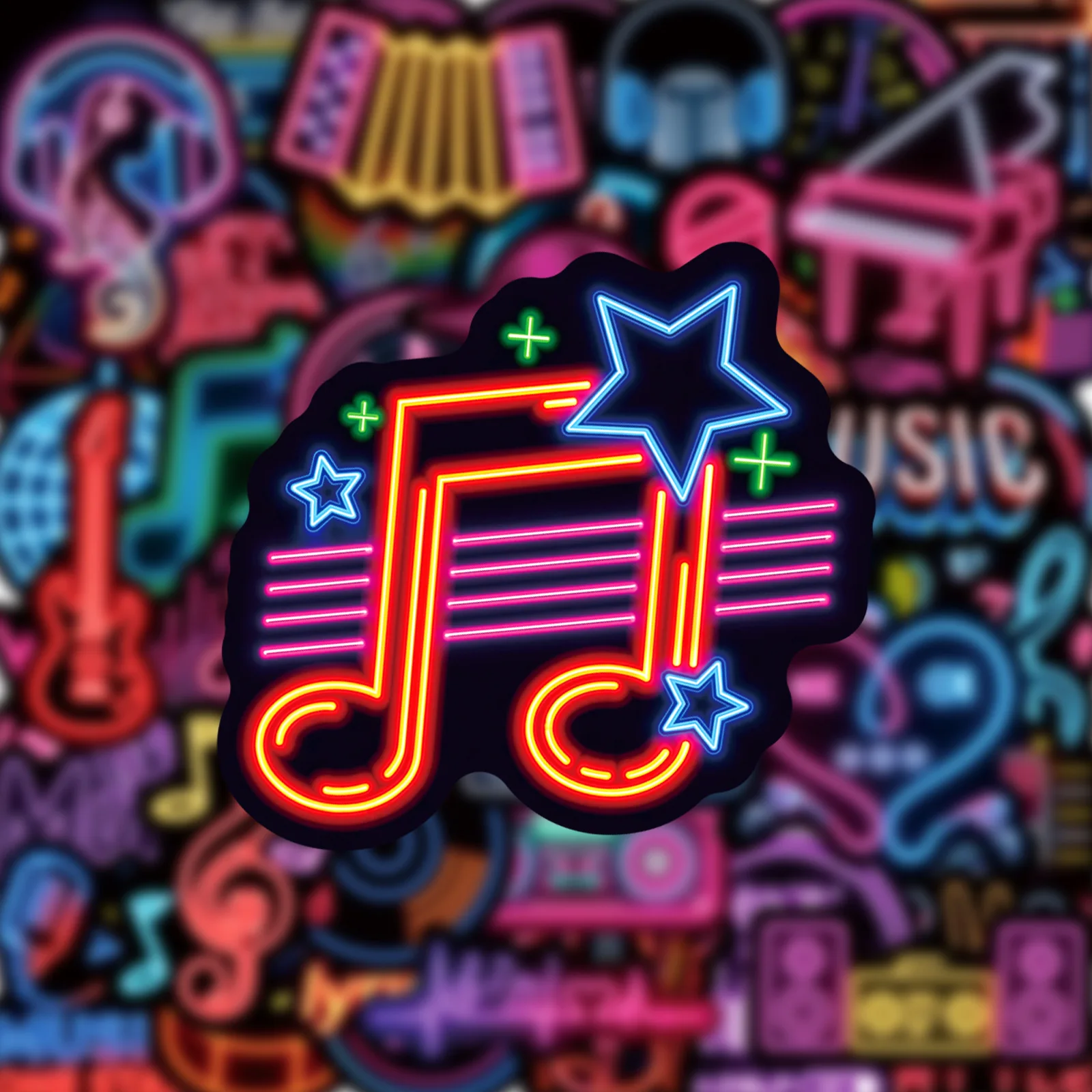 

50PCS Neon Style Music Stickers Graffiti Decoration Water Cup Mobile Phone Case Notebook Waterproof DIY Toy Gift Stickers