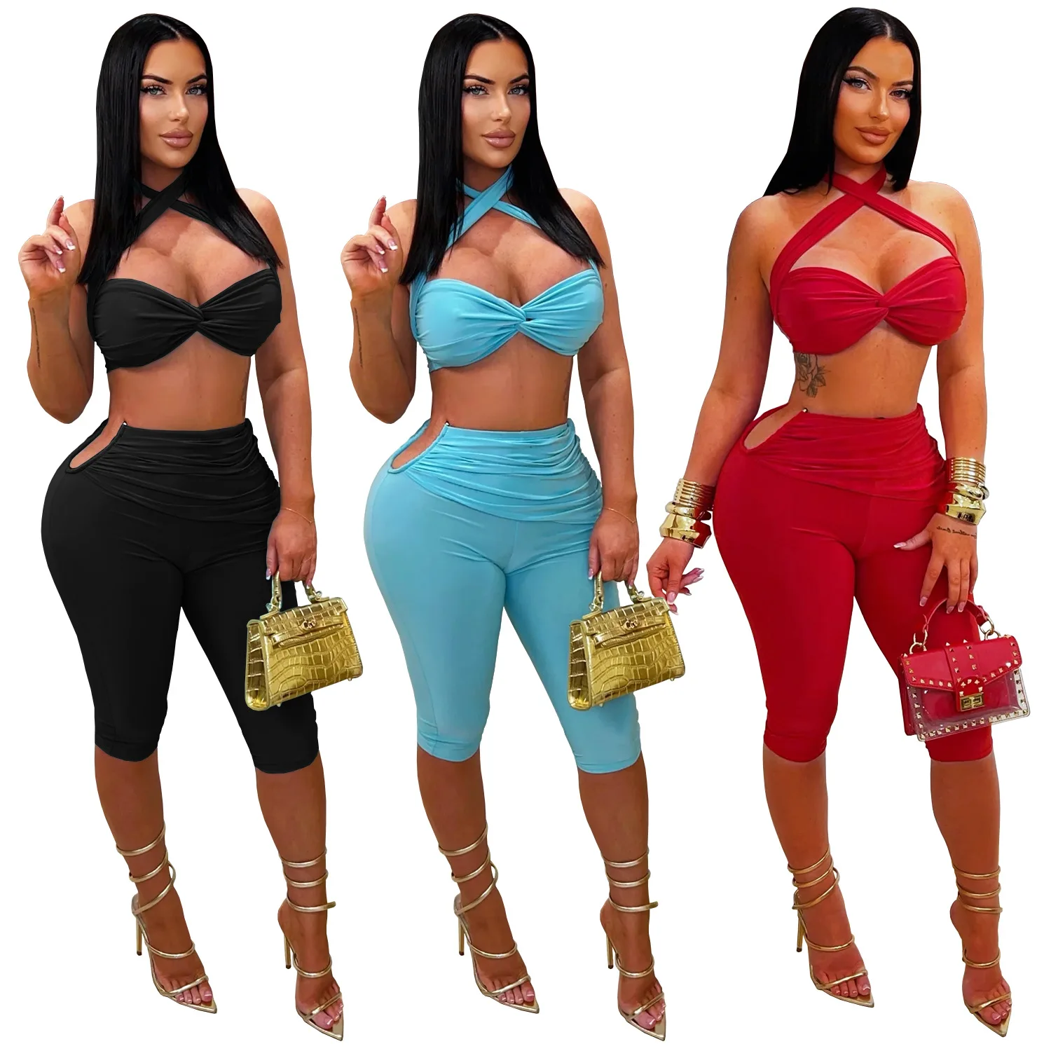 Fashionable Slim Fit Pure Color Belted Women's Dress Cross-Border Stylish Sexy Bodycon Hanfu Suit Set Autumn 2026