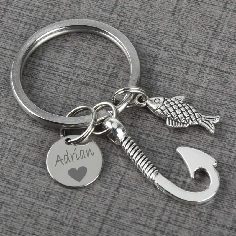 

Customized Engraved Fish Hook Keychain Pendant For Fishing Enthusiasts, Father's Day Gift, Fish Hook Small Fish Pendant