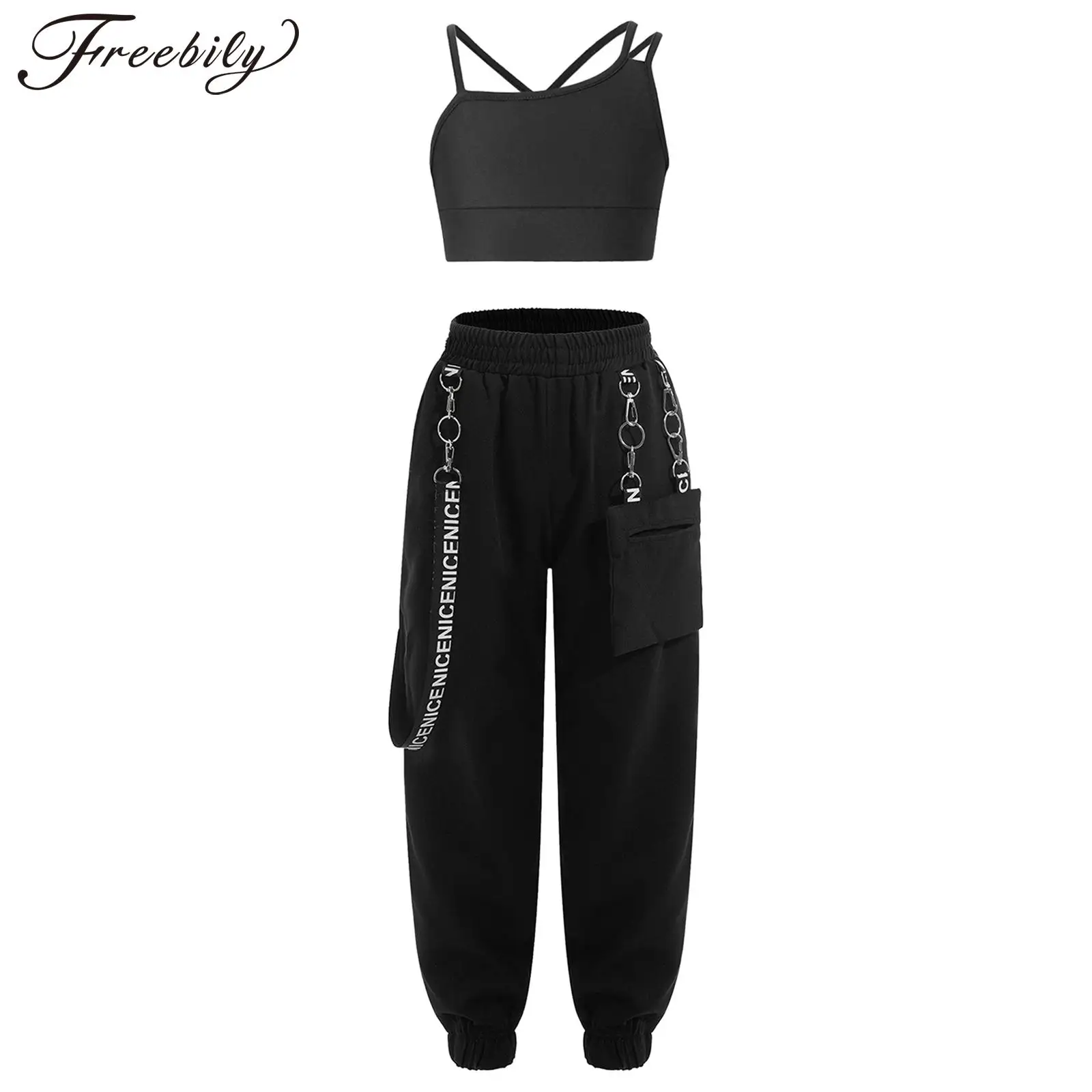 

Детские танцевальные костюмы для девочек в стиле джаз, хип-хоп, укороченные топы, майки и брюки-джоггеры, костюмы для бальных представлений, танцевальная одежда, уличная одежда