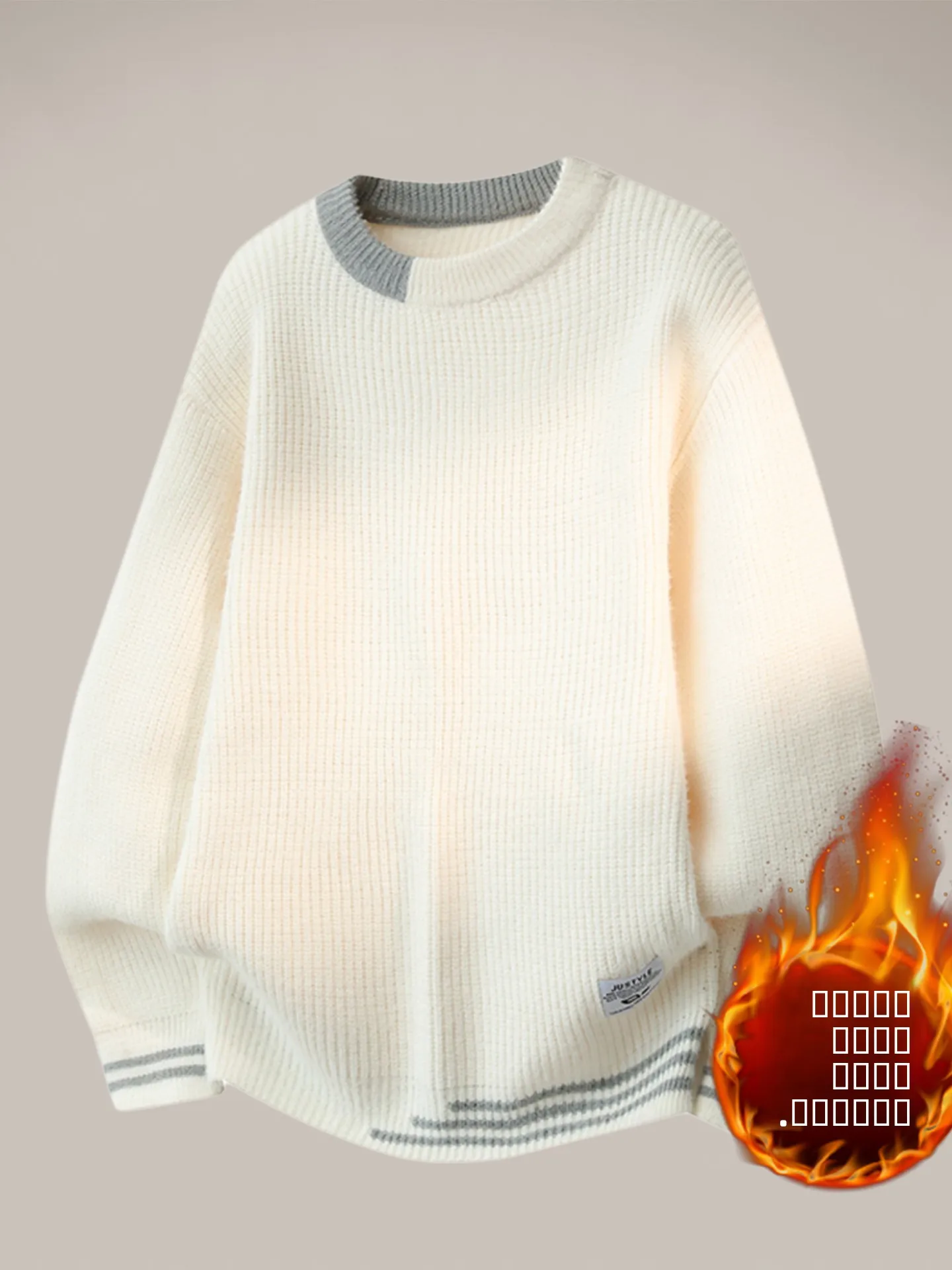 

Men's round Ne Fce Lined Thiened Warm Knitted Sweater Casual Inner Wear for Teens Students Autumn Winter Base Layer irt