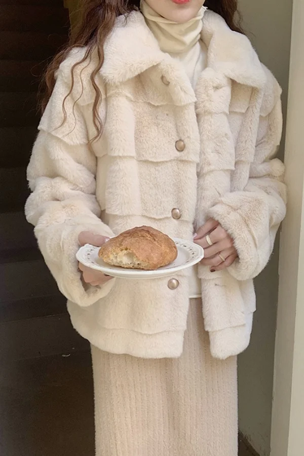 

Winter Faux Fur Coat Women 2023 New Korean Style Imitation Rabbit Fur Plush Thick Warm Soft Long Sleeve Outerwear Jacket