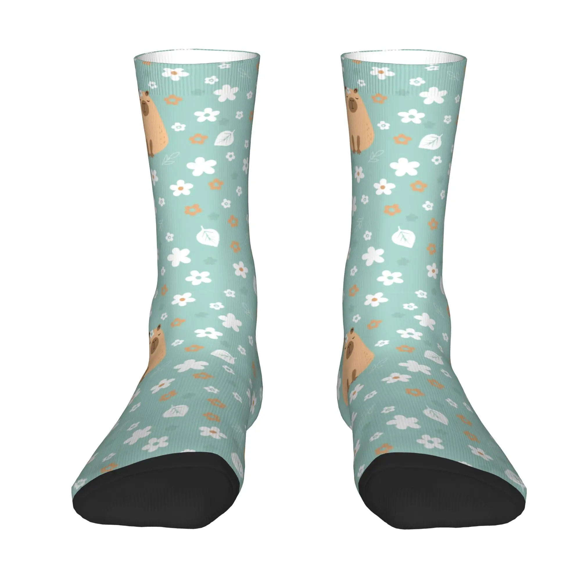 Custom Funny Capybara With Flowers Guinea Pig Dress Socks Mens Womens Warm Fashion Novelty  Crew Socks