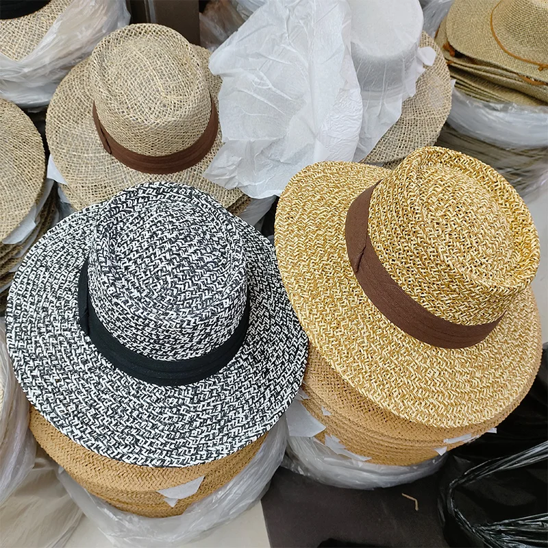 Retro straw hat natural grass hand-woven bump top Hepburn style holiday beach summer sun hat for woman