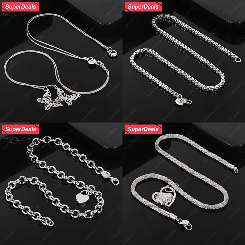 

SuperDeals 925 Sterling Silver Box Chain Butterfly Heart Mesh Necklace Fashion Party Girls Birthday Gift Beautiful Charm Jewelry