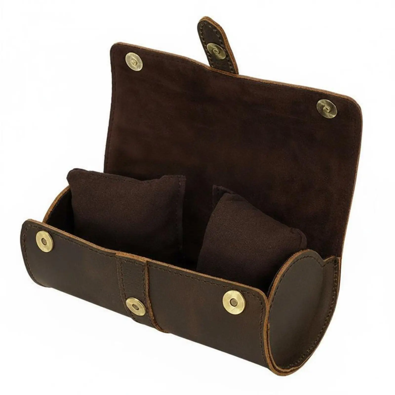 Crazy Horse Leather Watch Pouch Compact Leather Travel Watch Case Vintage Design Suede Wristwatch Holder for Couples,