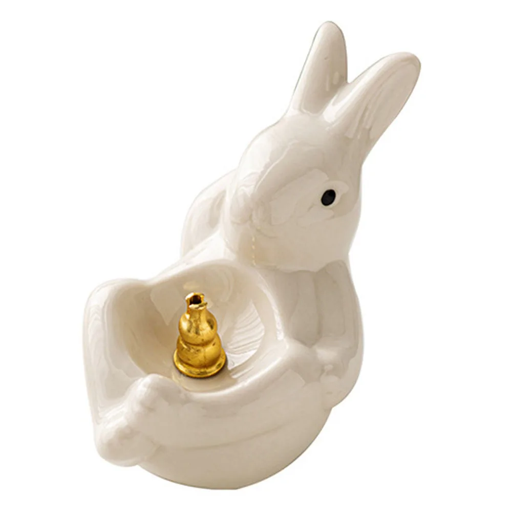

Ceramic Bunny Incense Stick Holder Exquisite Craftsmanship Desktop Incense Burner Home Office Decor Chic Censer Holder