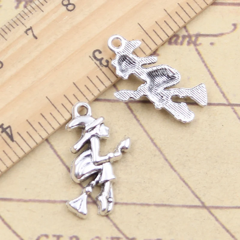 10pcs Charms Halloween Witch On Broomstick 25x19mm Tibetan Silver Color Pendants Antique Jewelry Making DIY Handmade Craft