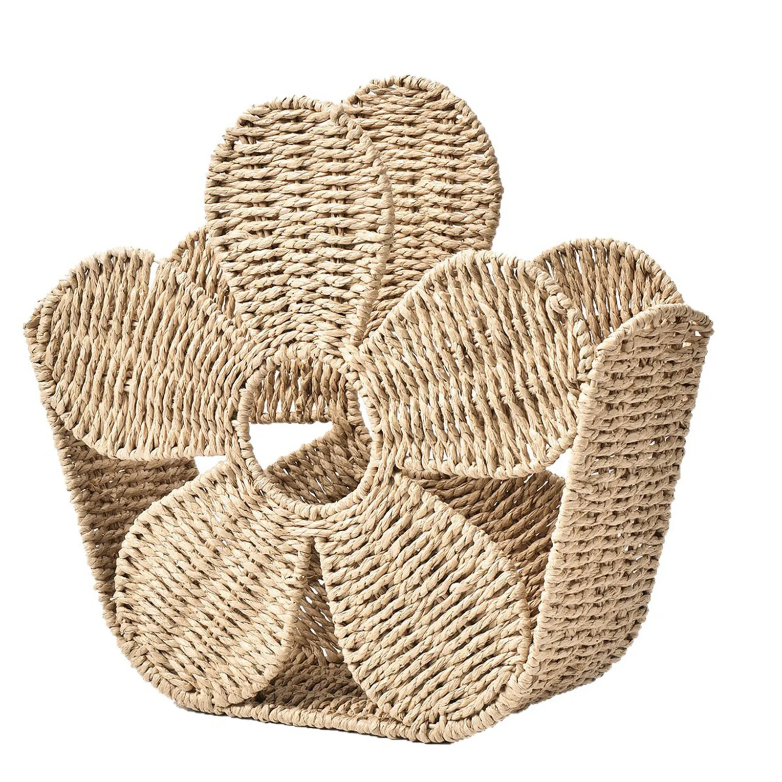 Desktop Woven Basket Floral Design Decorative Magazine Holder Organizer for Office Bedroom Living Room Magazine Storage Basket