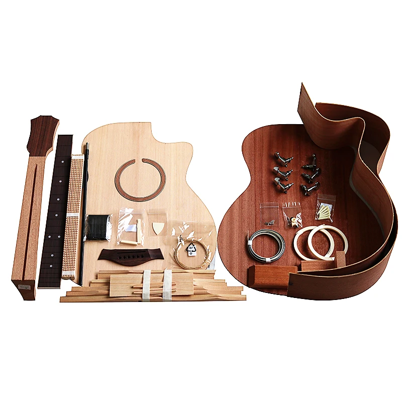 Akustikgitarren-Bausatz: Folk-Ballade Einzeln-Gitarren-Zubehörpaket mit Fichtenholz-Seitenwänden und Rückseite aus Sperrholz von HUATOOL – Detail 4