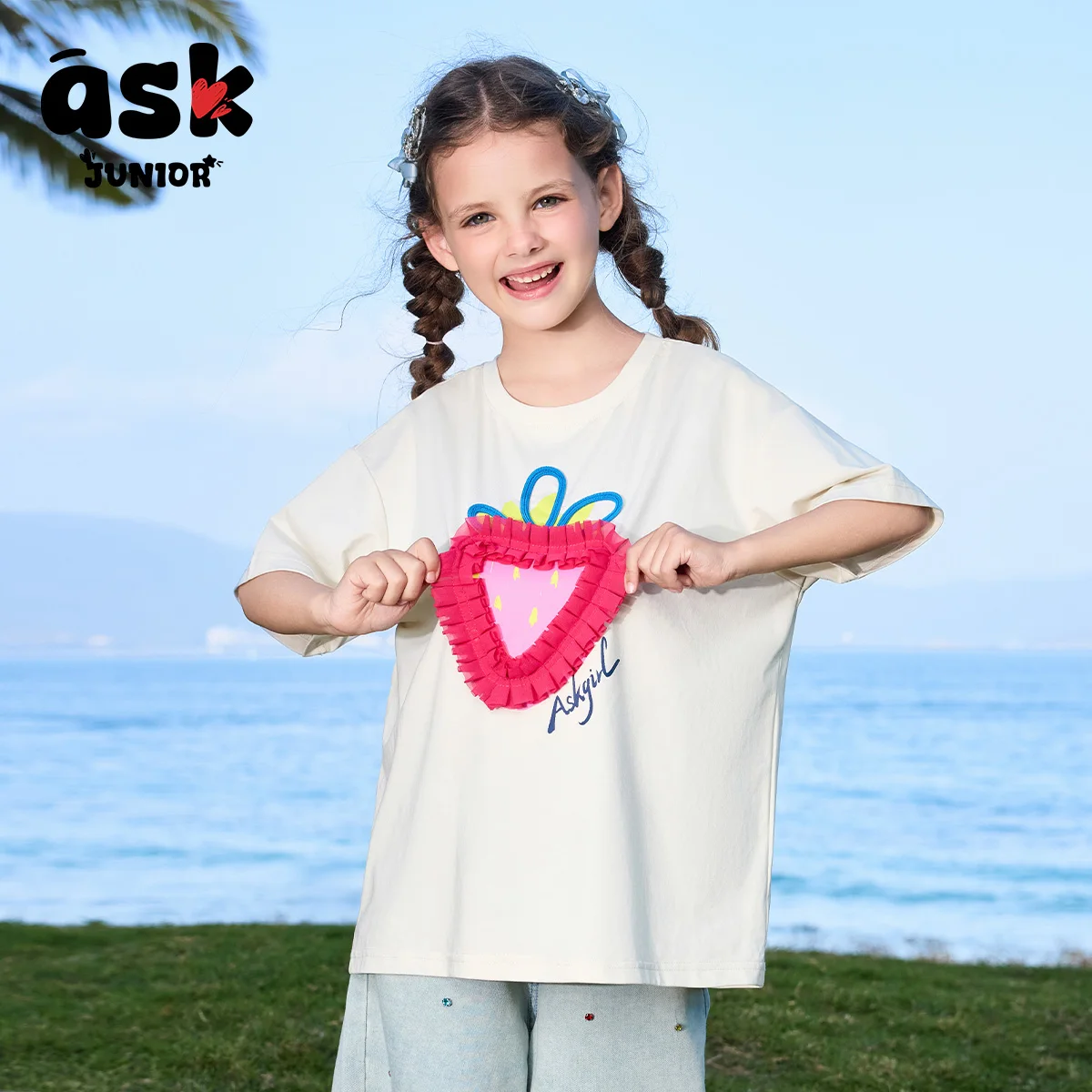 تي شيرت صيفي بأكمام قصيرة للأطفال للفتيات بكتف أمامي وأكمام قصيرة مطبوعة بشكل لطيف #5