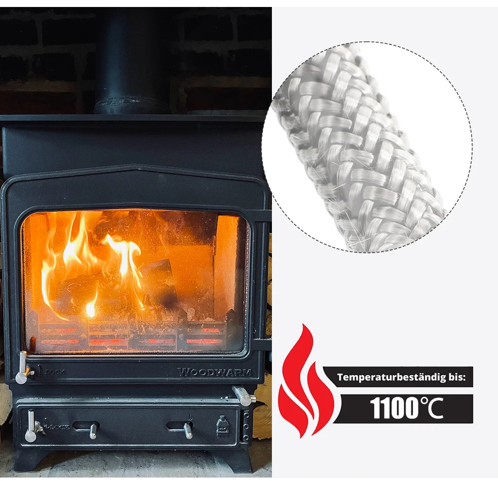 White Stove Fire Rope 6/10/12mm 2m Length Log Burner High Temperature Fireproof Door Sealing Rope Heat Resistant Seal Gasket