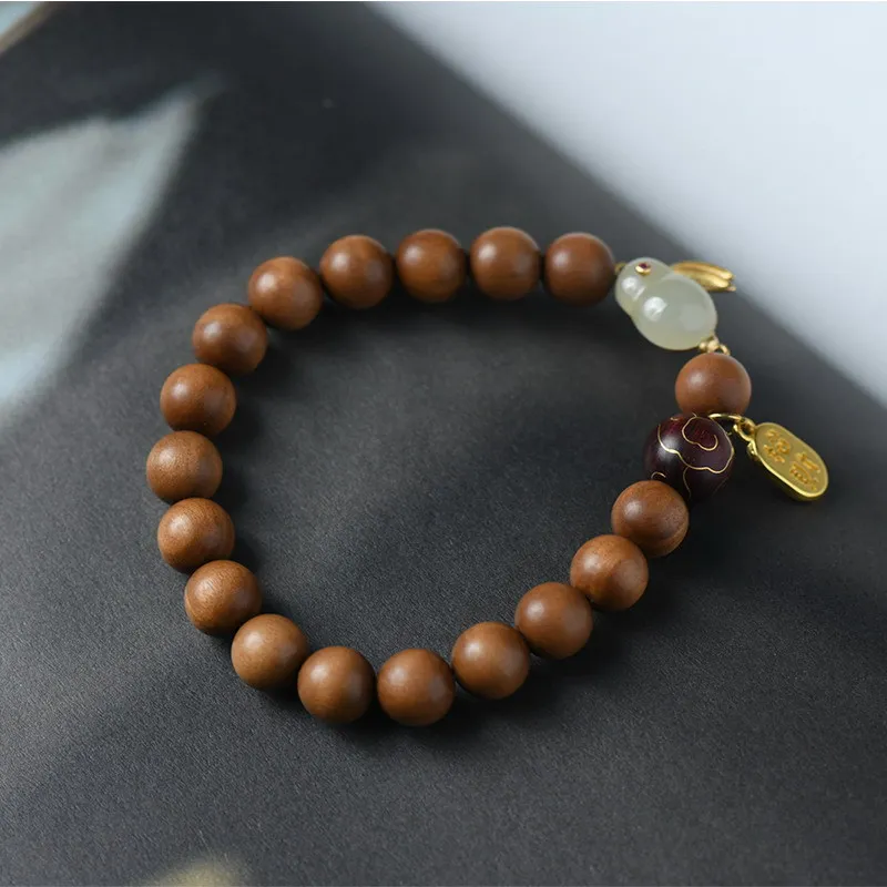 

Old Sandalwood 8mm Women's Hand String Cute Rabbit Nafu with Red Sandalwood 24k Xiangyun China-chic Bracelet