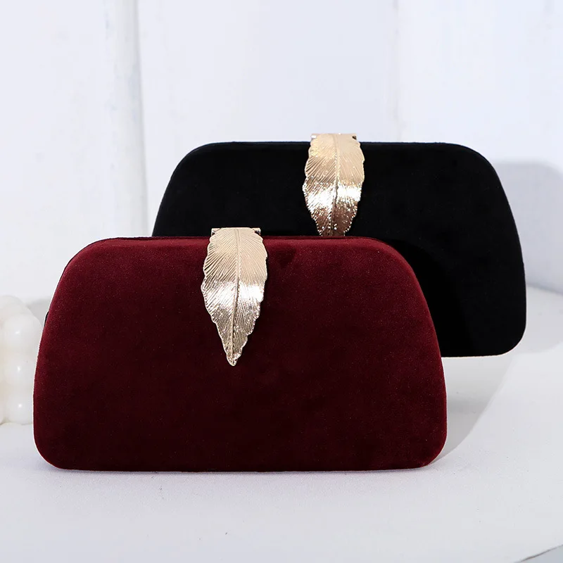 

Elegant Classy Sophisticated Evening Clutch Velvety Plush luxury Simple Ornate Glamorous Exquisite Metal Leaf For Dinner Party