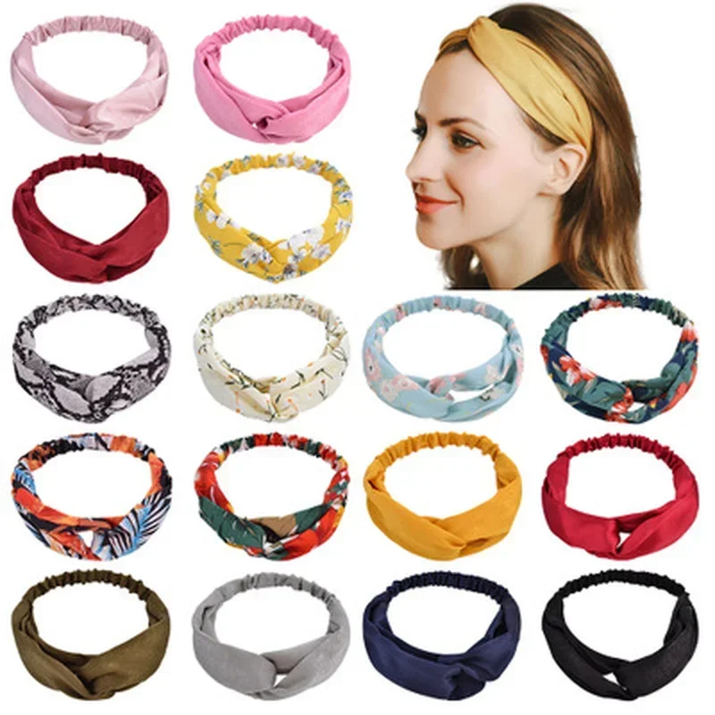 Fashion Women Girls Summer Bohemian Hair Bands Print Headbands Vintage Cross Turban Bandage Bandanas HairBands Hair Accessories