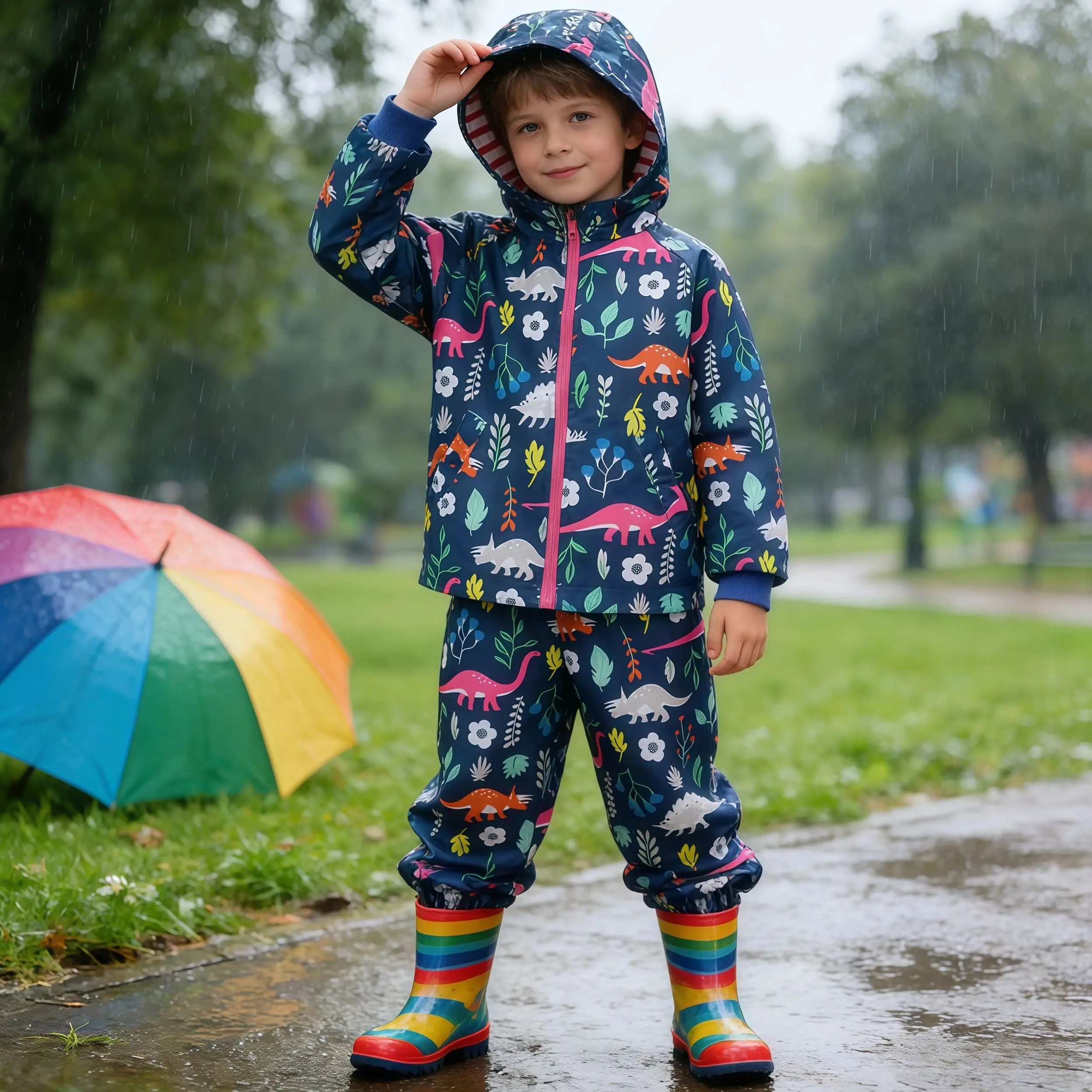 Children Baby Raincoat Clothes Sets Spring Autumn Kids Long Sleeve Waterproof Tops With Pants Two-Piece Casual Outdoor Outfits