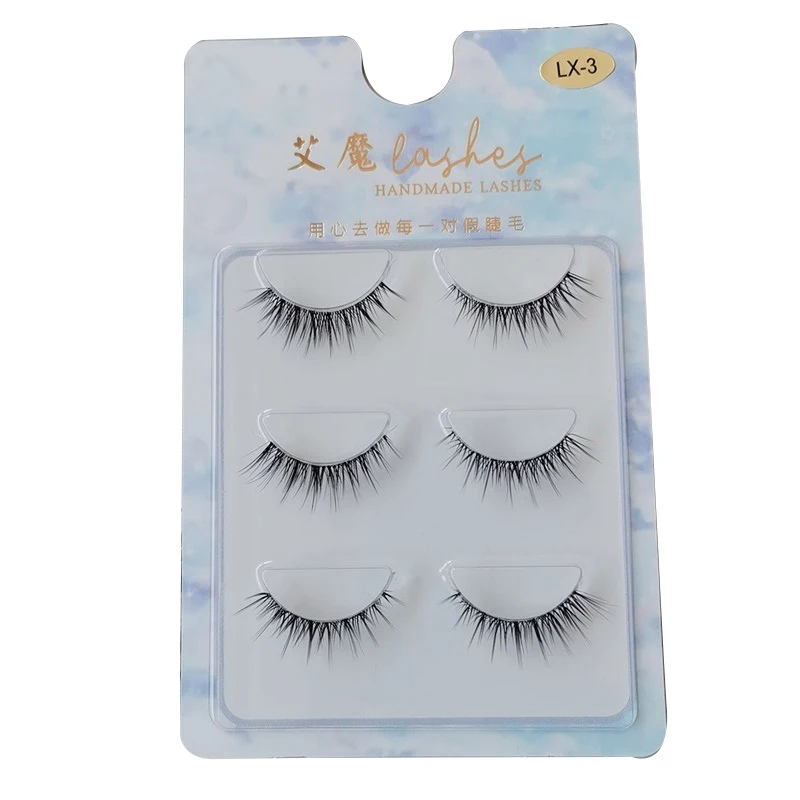 New 3pair 4D mink lashes natural short long invisible thin band fake lashes curl soft eyelashes extension Beauty Big Eye Lashes