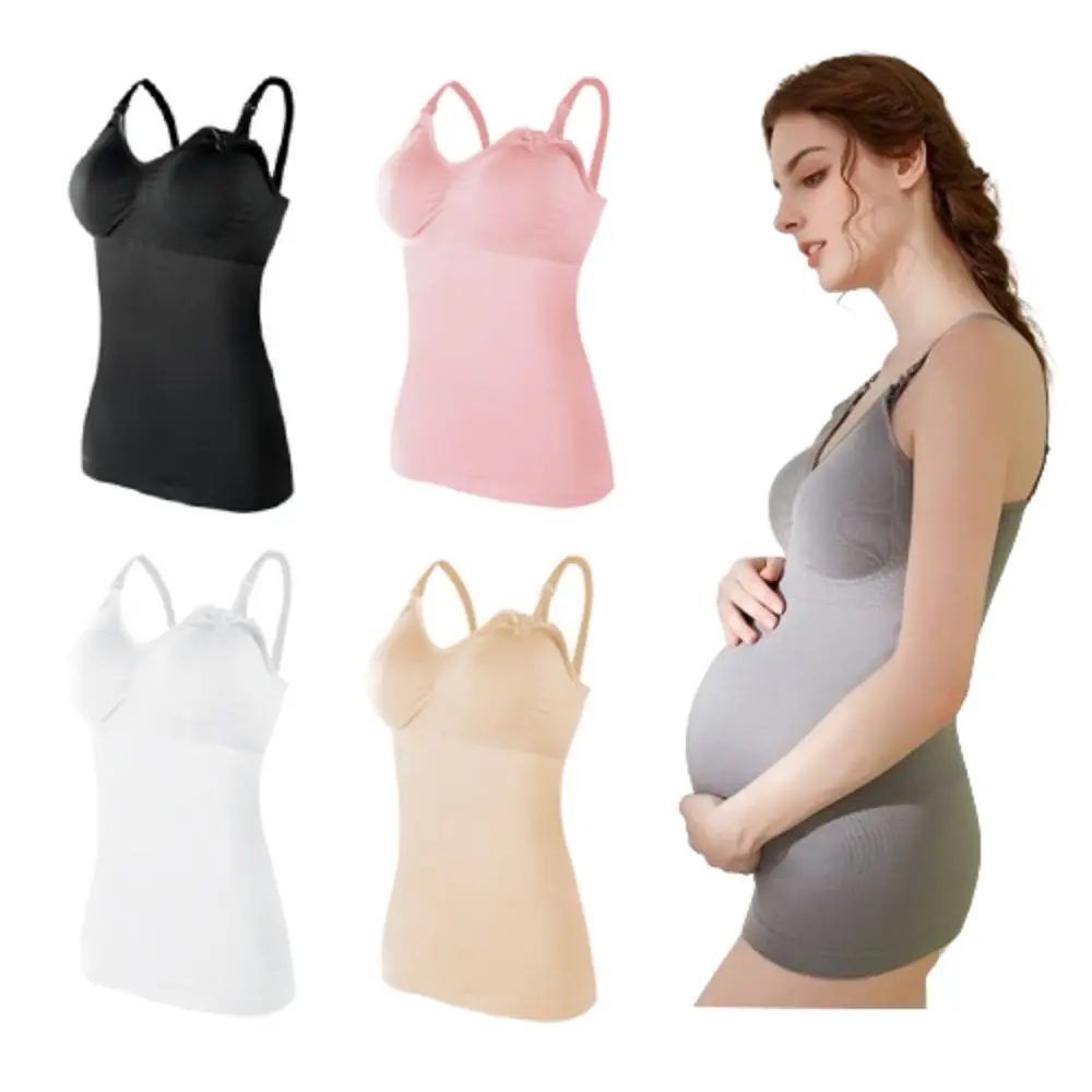 Solid Clolor Pregnant One-piece Nursing Vest Comfortable Plus Size Pregnant Tank Tops Pregnancy Clothes Good Stretch