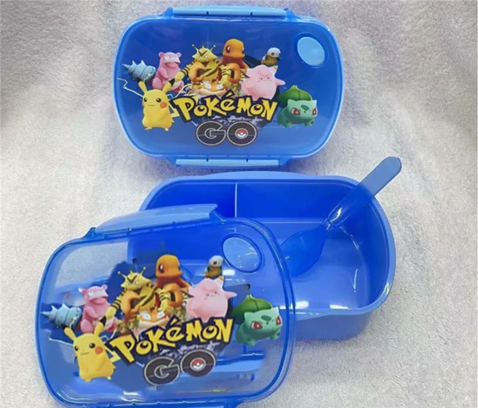 Boîte à déjeuner Pokémon Pikachu pour enfants, dessin animé, mignon, portable, étanche, récipient alimentaire, étudiant, ustensiles en plastique