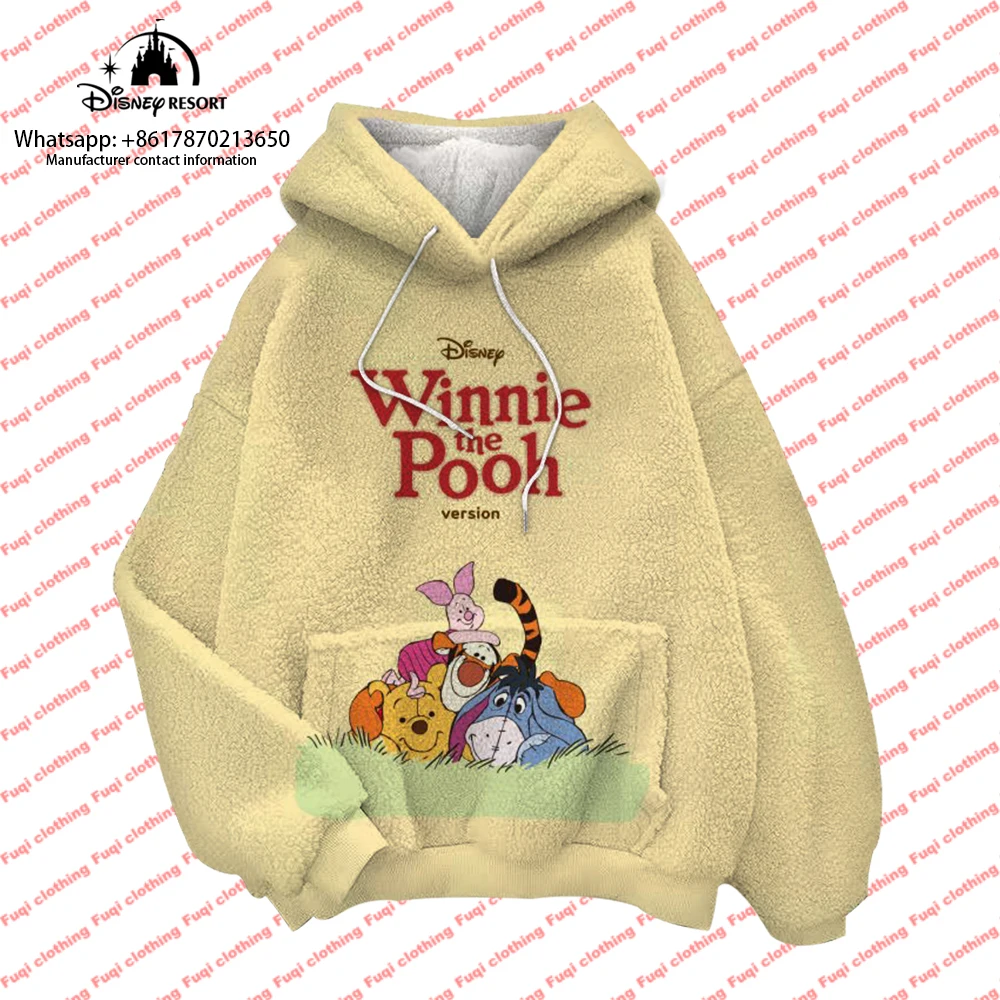 Winnie the Pooh and Mickey Animation Children's New Street Plush Sweater Disney Brand Fashion Round Neck Ladies Pullover Hoodie