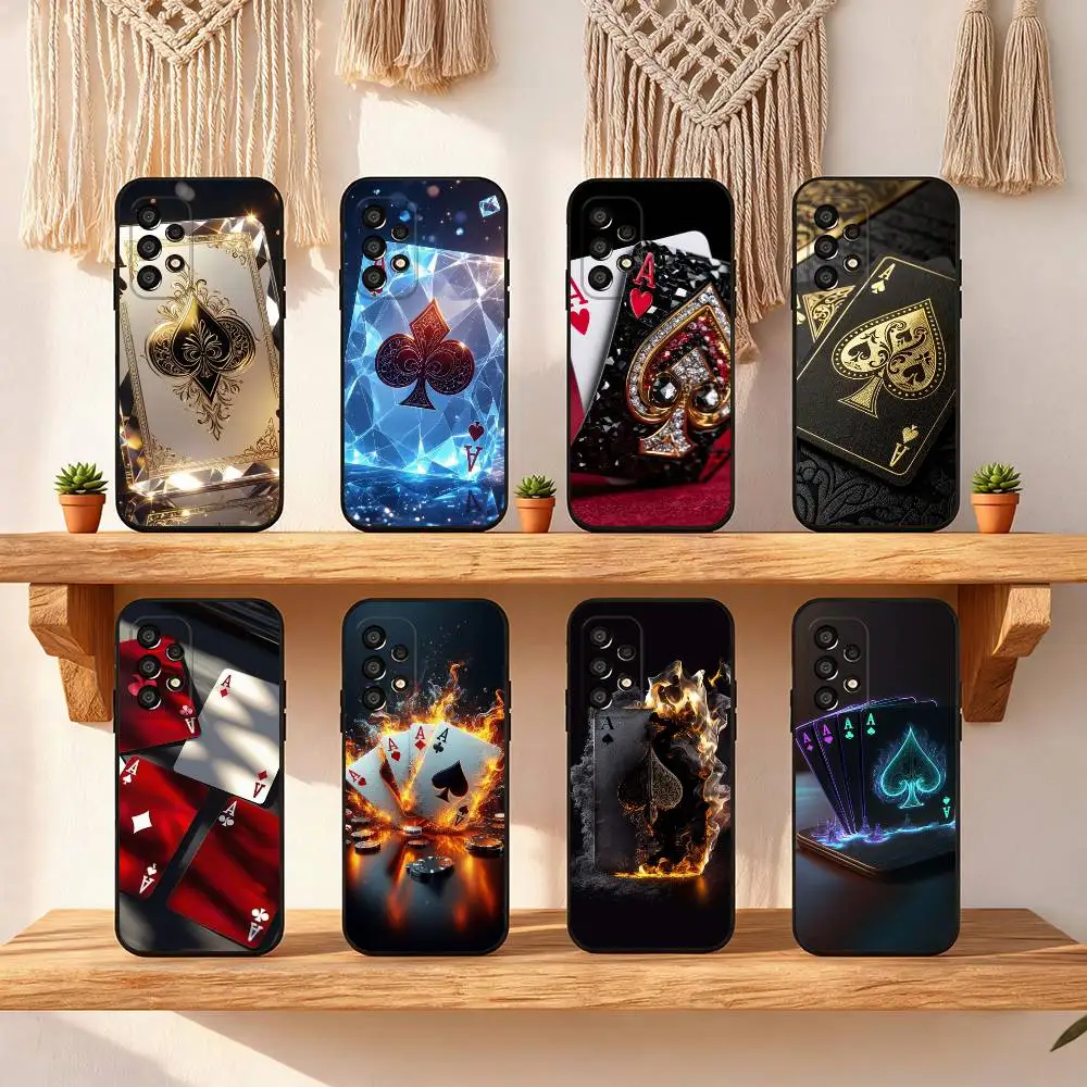 Poker Card Phone Case For Samsung Galaxy S25 S24 S23 S22 S21 S20 S10 S10E Ultra Plus FE Note 20 Ultra Black Cover