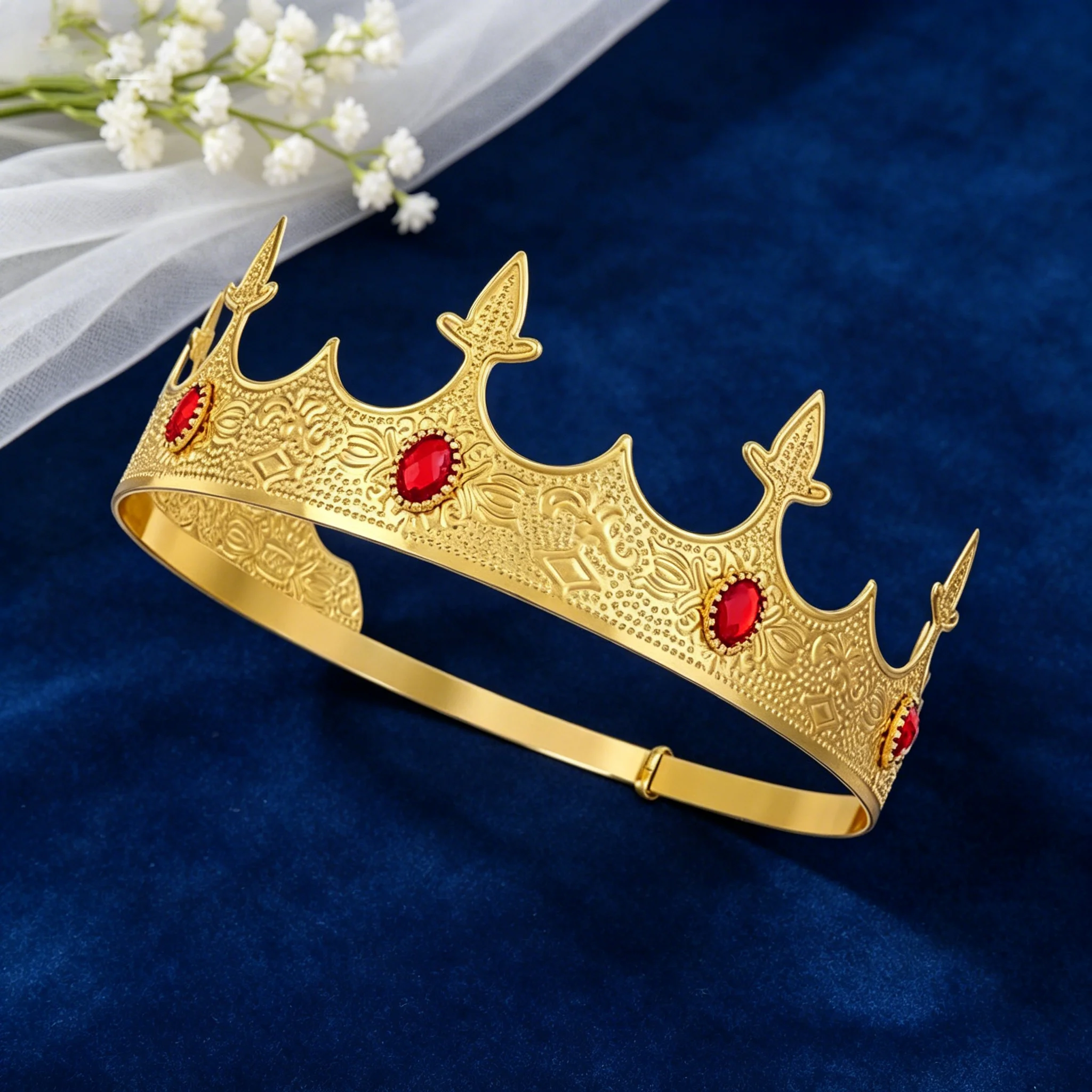 Medieval Wedding King Crown – Gold royal headpiece with clear crystals, ideal for the groom image 6