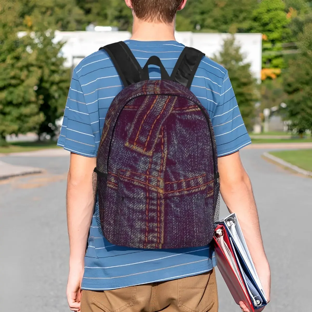 Dois Bolso Violette Eu Amo Bluejeans Denim Mochilas, Adolescente Bookbag, Sacos De Escola Dos Estudantes Dos Desenhos Animados, Mochila De Viagem, Bolsa De Ombro