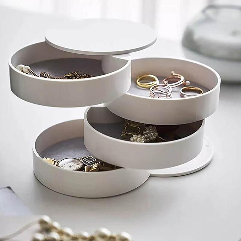 Rotating Multi-layer Desktop Storage Box Hair Accessories Jewelry Makeup BoxNWith Lid Dustproof Jewelry Box Jewelry Storage Box