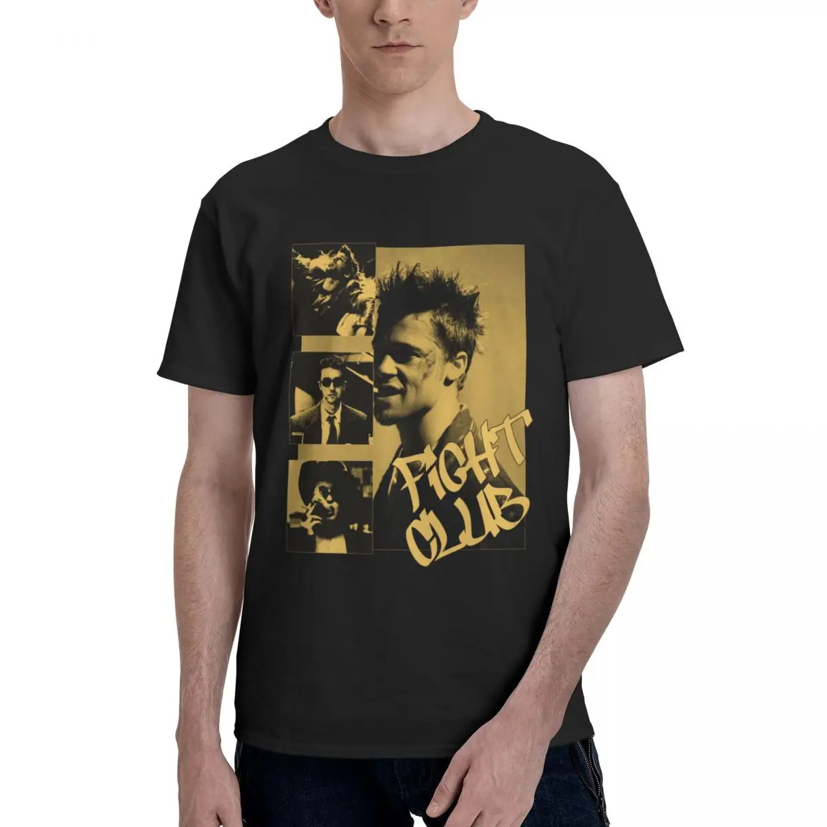 Männer kämpfen Club Film Tyler Durden T-Shirt Streetwear übergroße Baumwolle Crewneck Ärmel Anime Shirt