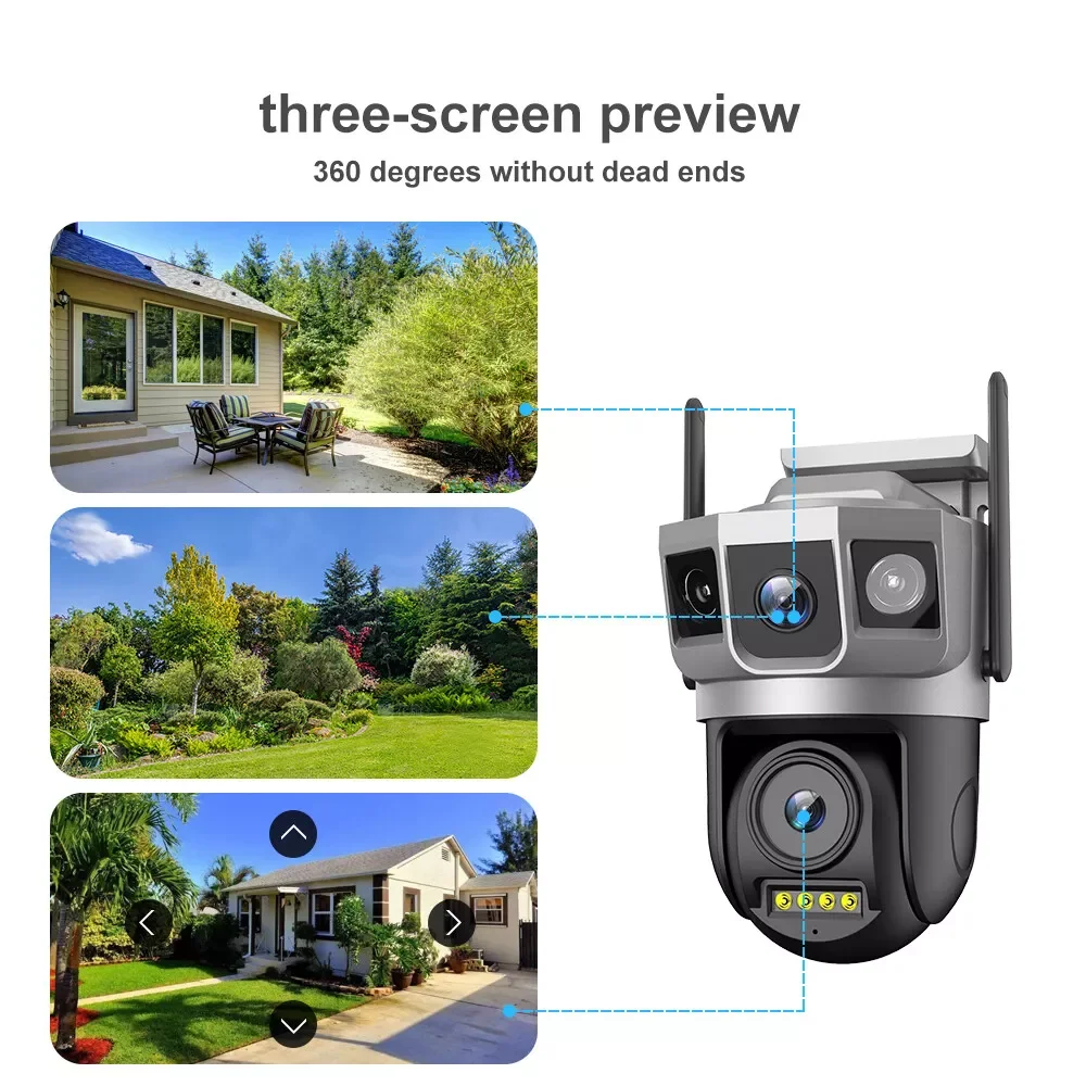 6MP Security Camera WiFi Wireless Outdoor 3 Lens IP Cam CCTV Video Surveillance