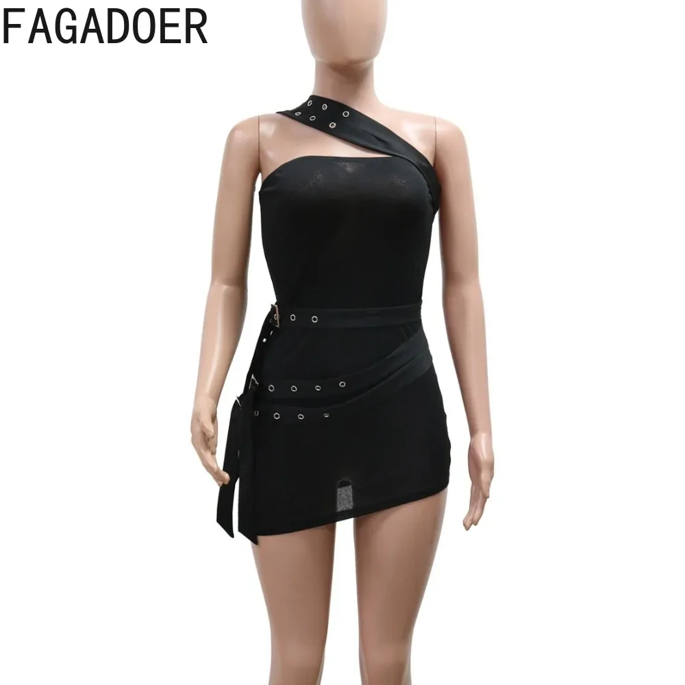 FAGADOER Off Shoulder Sexy Mini Dress Women See Though Backless Bodycon Vestidos Female Sashes Irregular Party Clubwear