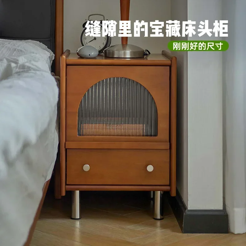 

Retro bedside table, bedroom rack, bedside small cabinet, household small extremely narrow locker, storage solid wood