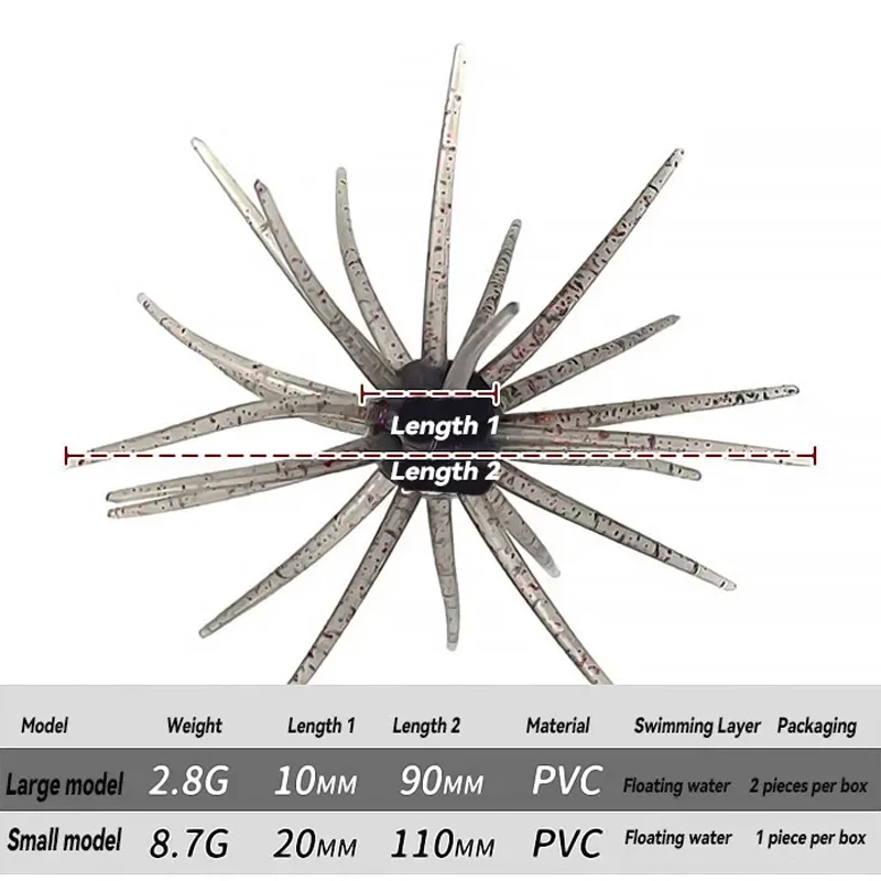 1-2 Stück 10cm 9g TPE Seeigel-Weichköder Silikon-Angelköder für Brassen, Mandarinenbarsch, Tilapia, Forelle, Seebarsch – Detail 2
